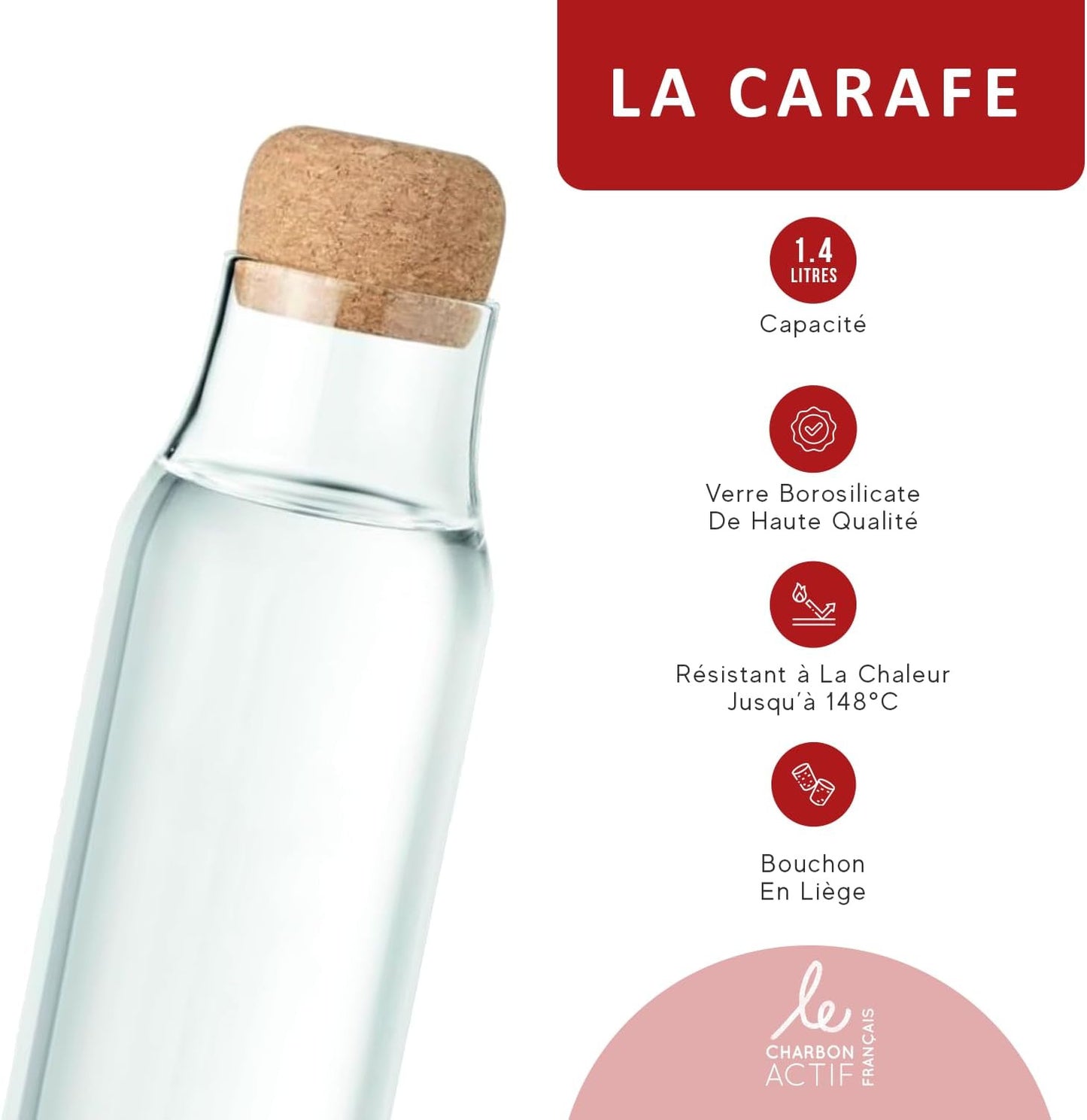 Carafe filtrante en verre 1.4L ou 1L-3