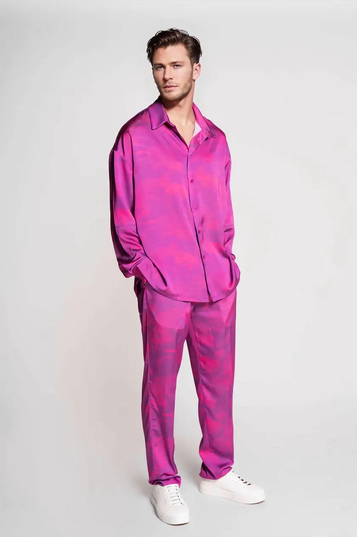 French-Made 100% Silk Savanna Print Pants-1