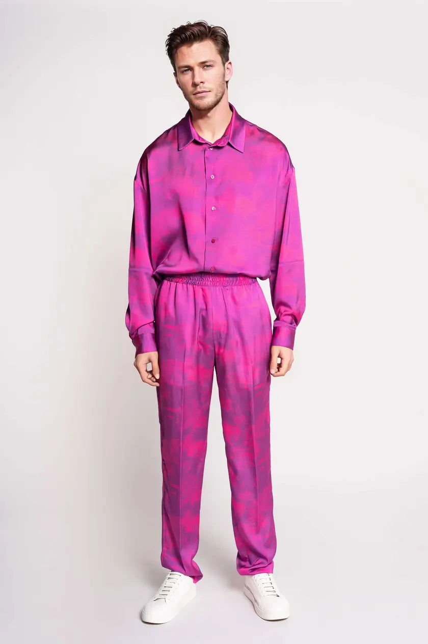 French-Made 100% Silk Savanna Print Pants-4