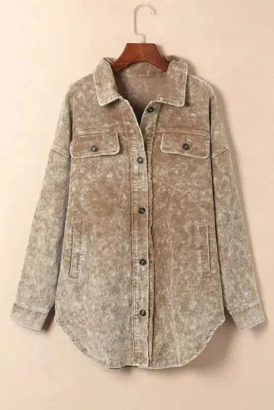 Khaki Vintage Distressed Oversized Shacket-2