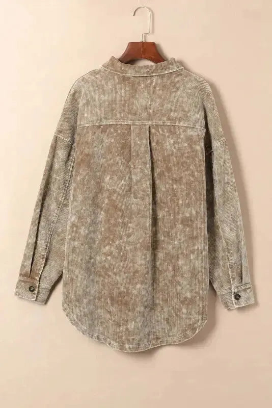 Khaki Vintage Distressed Oversized Shacket-3