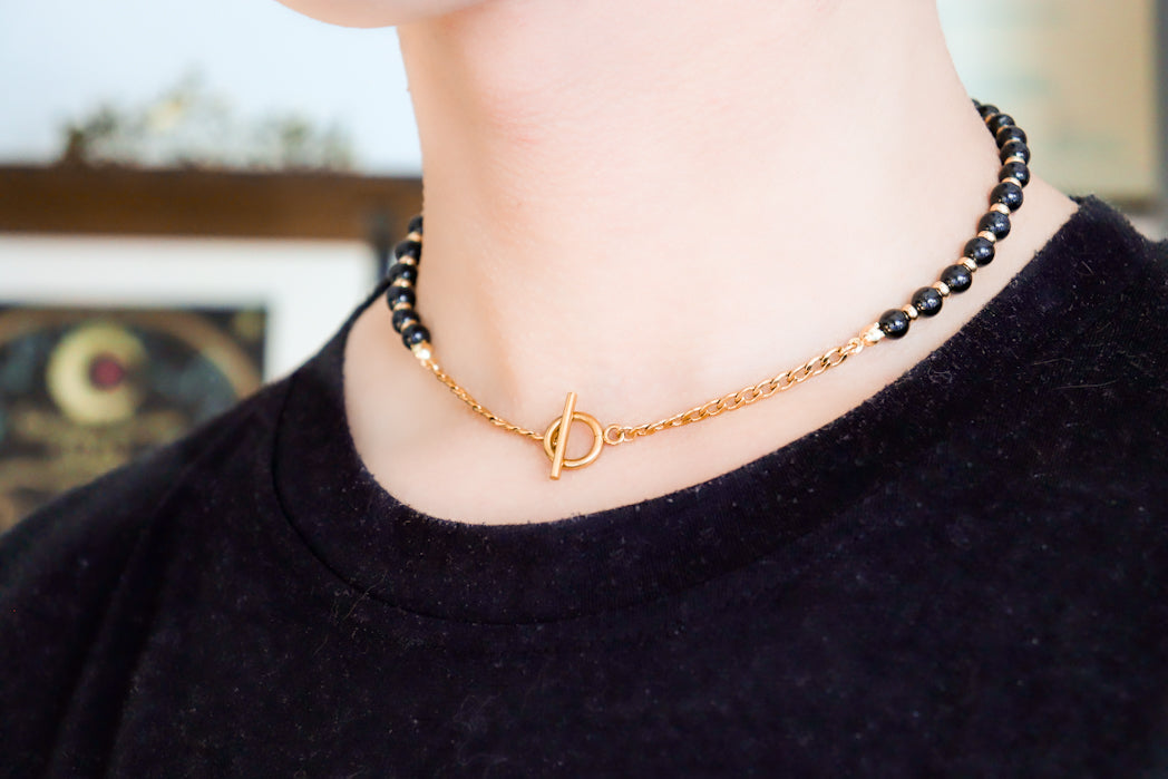 CIRCÉ | Collier en Tourmaline noire et plaqué Or 18 et 24 carats-3